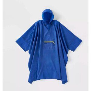 Reusable Blue Hooded Rain Poncho With Front Pocket By Embark One Size Fits Most